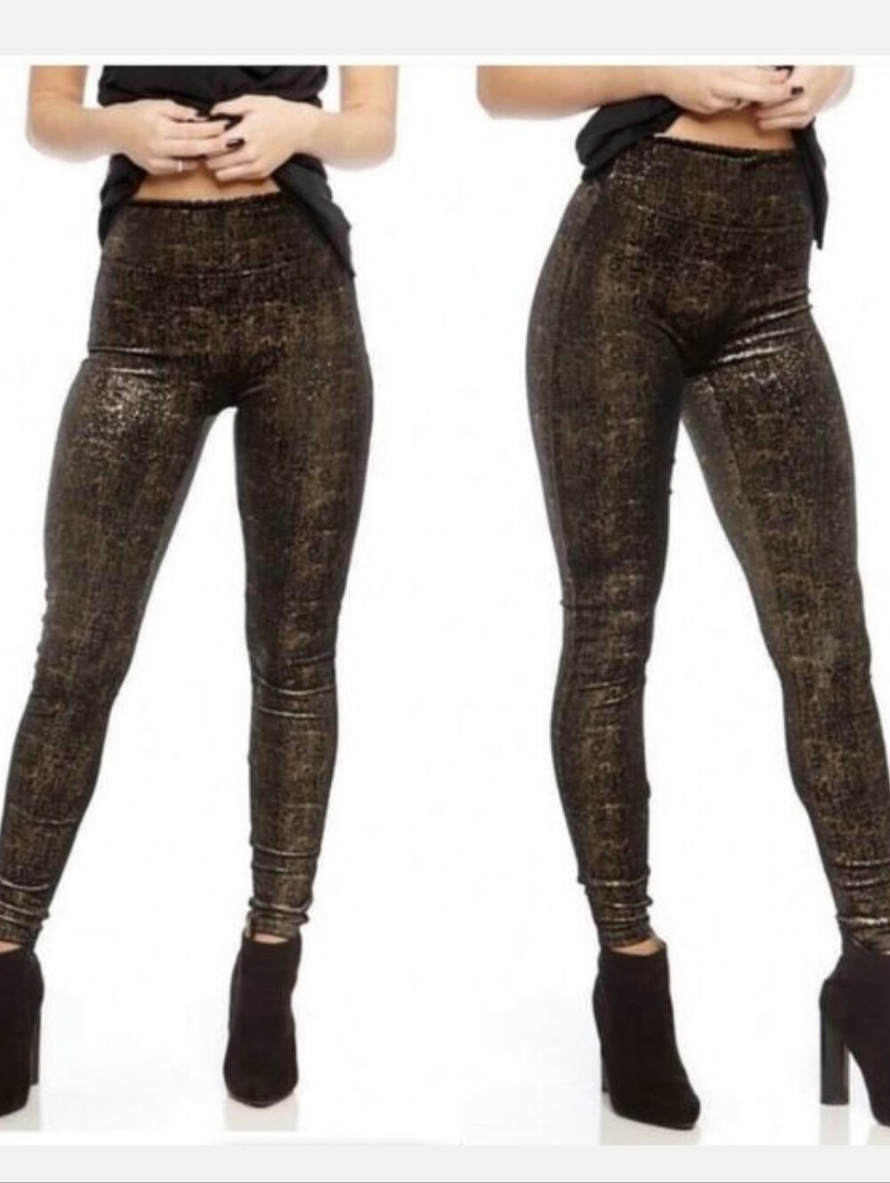Spanx Velvet Black Gold Shiny Leggings XS